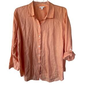 J. Jill LINEN Peach tone buttondown shirt size XL